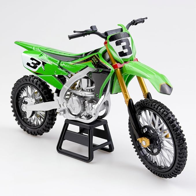 Dirt Bike Motorcycle Model – 1:12 Scale Diecast Green NO.3 Motocross Motorbike with Realistic Details, Alloy Body, Display Gift for Enthusiasts