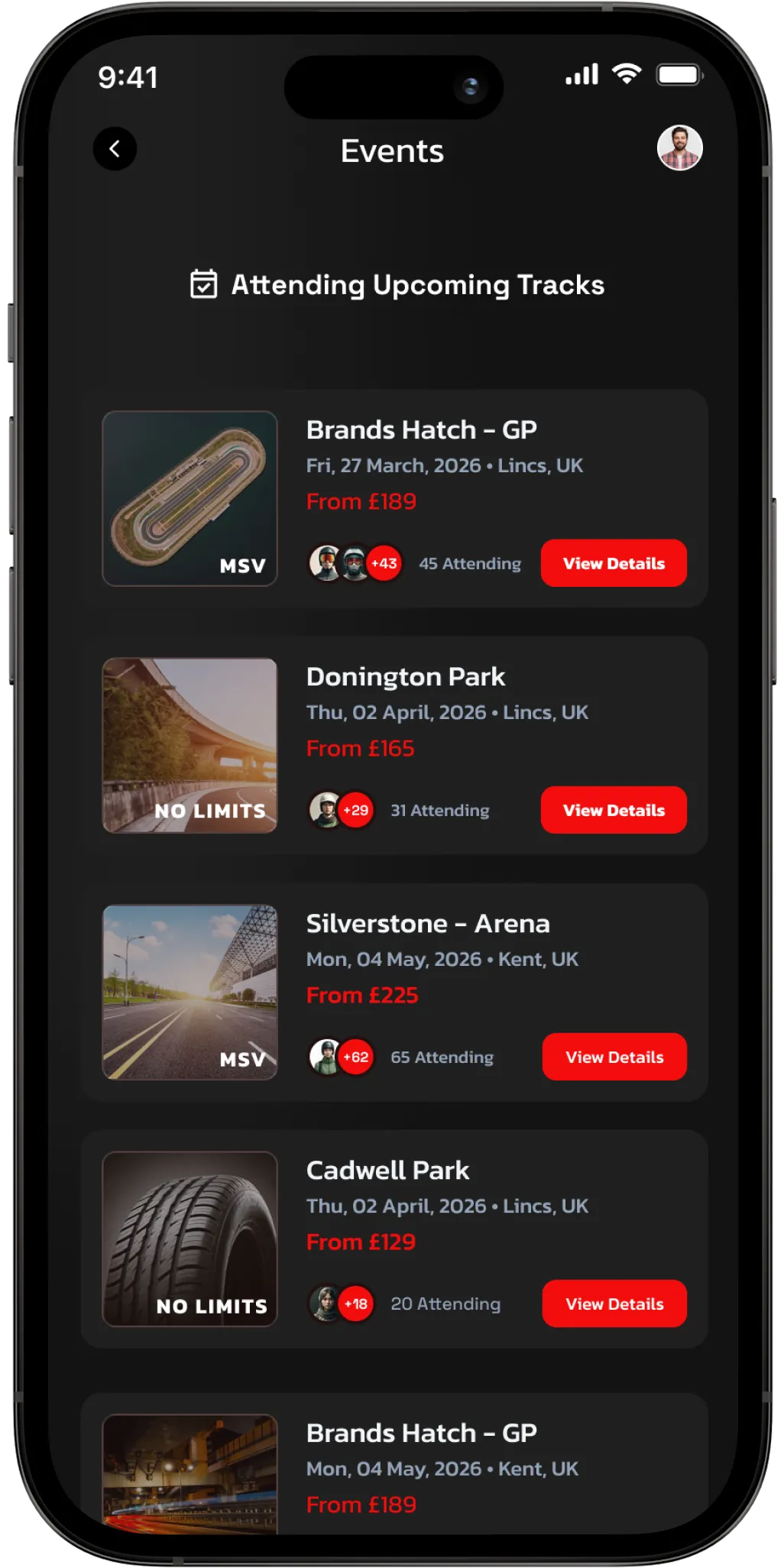 TrackDay screen
